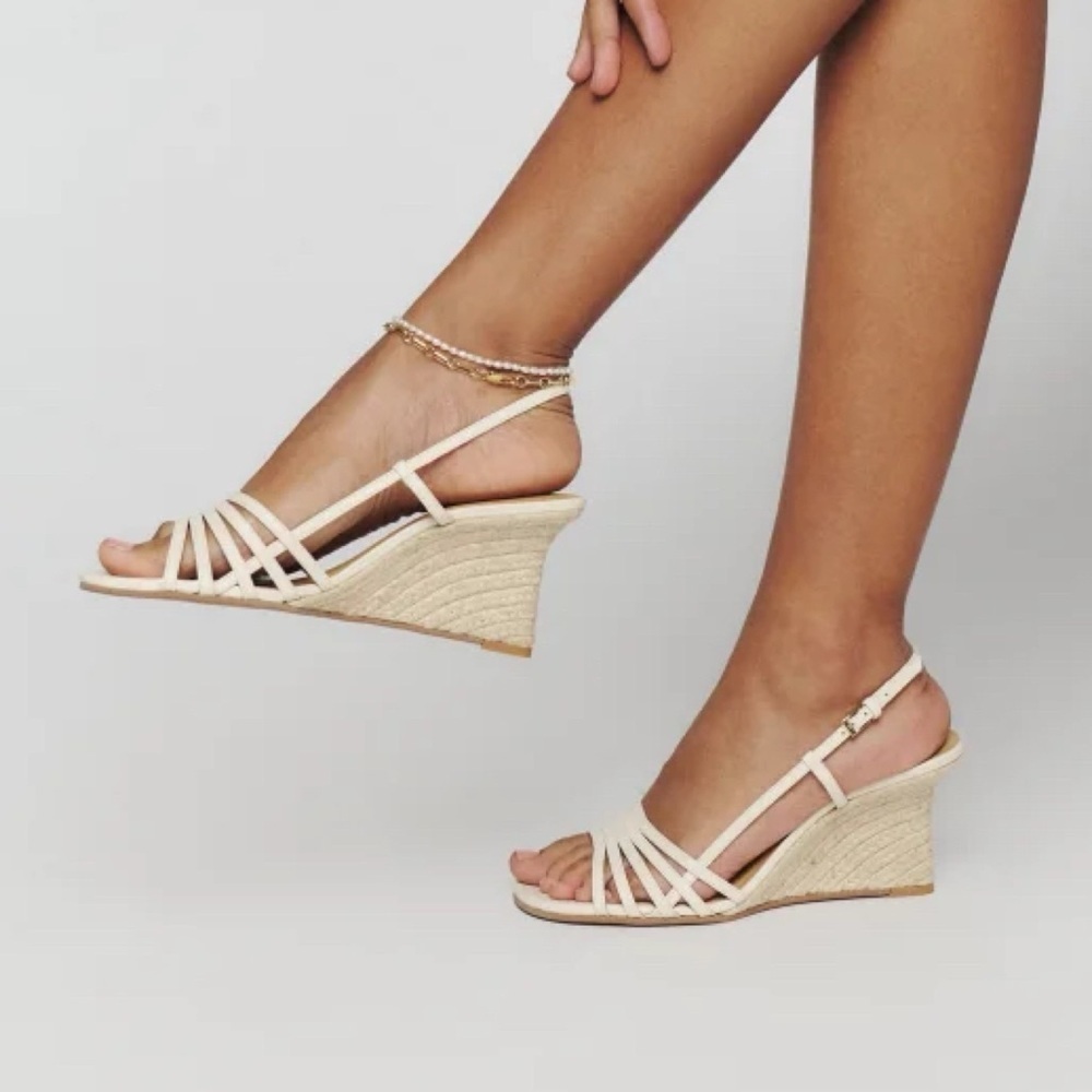 New Reformation Ava Wedge Espadrille Slingback Sandals Cream 9.5